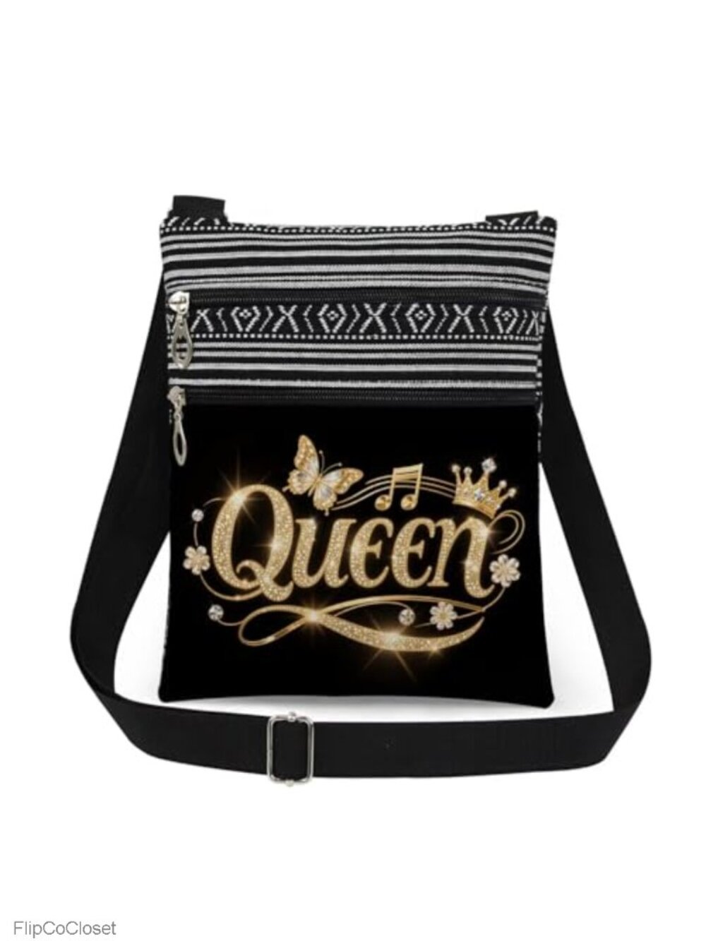 Queen Print Crossbody Bag Polyester Adjustable Strap Travel Purse